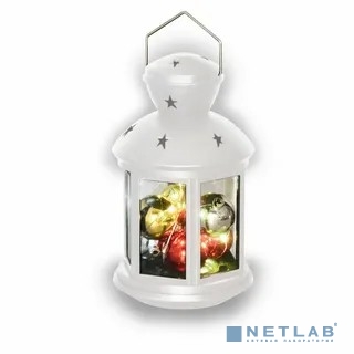 Neon-night 513-062 Декоративный фонарь с шариками 12х12х20,6 см, белый корпус, теплый белый цвет свечения
