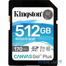 Micro SecureDigital 512Gb Kingston SDXC Class 10 UHS-I U3 V30 Canvas Go Plus 170MB/s SDG3/512GB