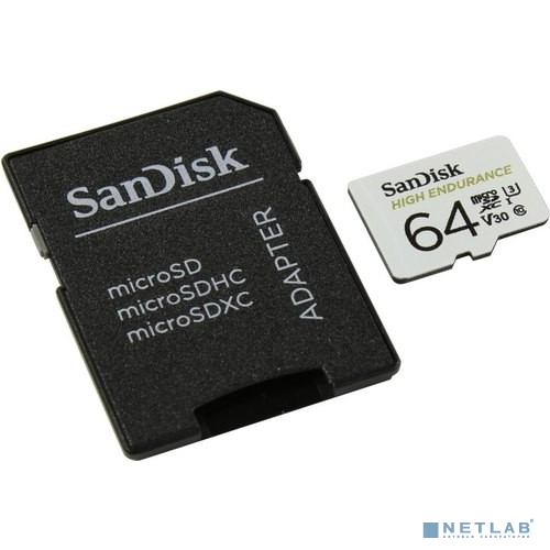 Micro SecureDigital 64Gb SanDisk High Endurance microSDHC Card with Adapter - for Dashcams & home monitoring [SDSQQNR-064G-GN6IA]
