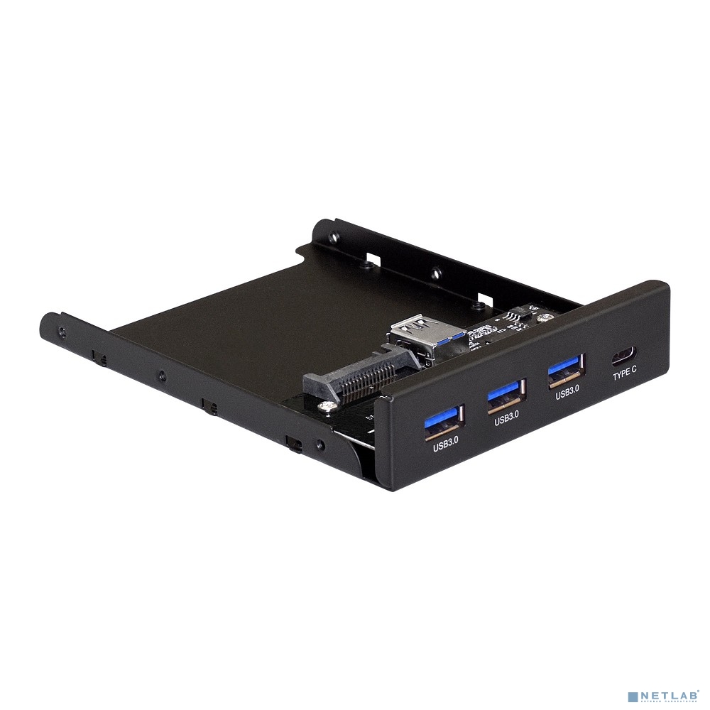 Exegate EX283579RUS Планка USB на переднюю панель ExeGate U3H-623, 3,5", 3*USB3.0+1*TypeC, черная, металл, подсоединение к мат. плате