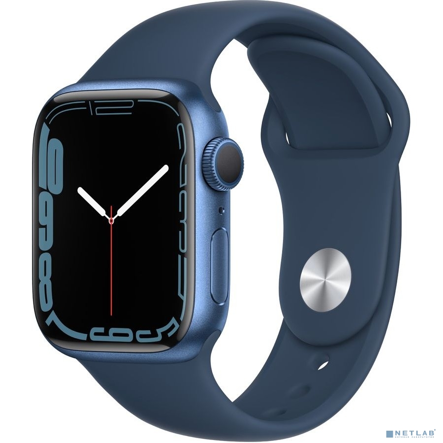 Apple Watch Series 7, 41 мм, корпус из алюминия синего цвета, спортивный ремешок «синий омут» [MKN13RU/A]