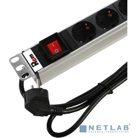 ЦМО Блок розеток Rem-16 с выкл и USB-портом, 6 Schuko, 16A, алюм., 19", шнур 1,8 м.