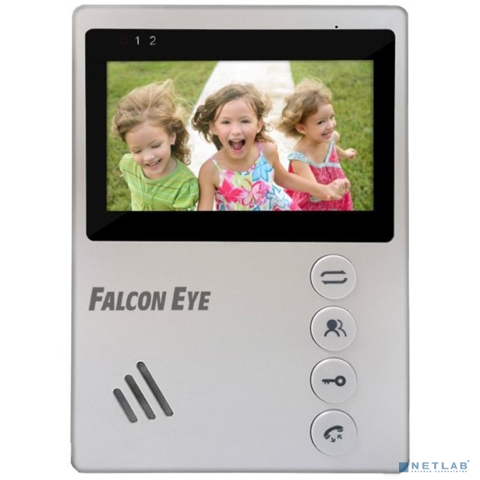 Falcon Eye Vista Видеодомофон: дисплей 4,3" TFT; механические кнопки; подключение до 2-х вызывных панелей;  OSD меню; питание AC 220В (встроенный БП) или от внешнего БП DC 12В