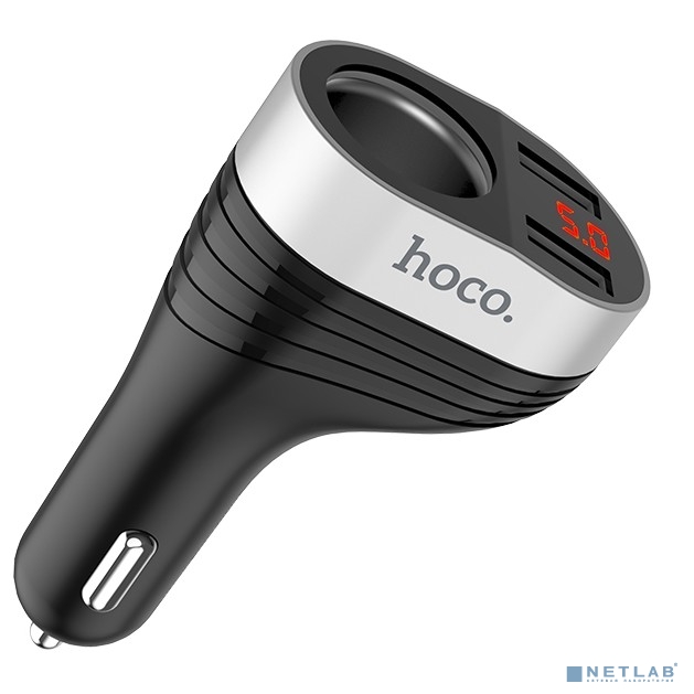 HOCO HC-92186 Z29/ Авто ЗУ + розетка 12V + LED дисплей/ 2 USB/ Выход USB: 15.5W/ Black 