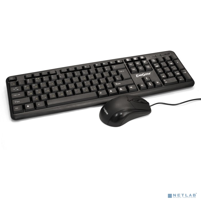 Exegate EX286204RUS Комплект ExeGate Professional Standard Combo MK120 (клавиатура влагозащищенная 104кл.+ мышь оптическая 1000dpi,3 кнопки и колесо прокрутки; USB,длина кабелей 1,5м,черный,ColorBox) 