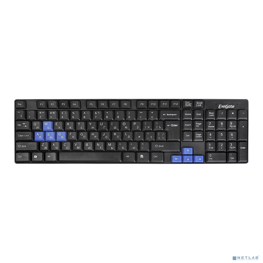 Exegate EX283618RUS Клавиатура Exegate LY-402N  {USB, 102кл., Enter большой, 8 голуб клавиш, шнур 1,35м, черн, Color box}