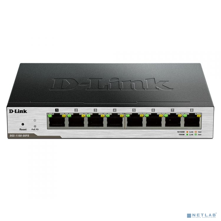 D-Link DGS-1100-08PD/B1B Настраиваемый коммутатор EasySmart с 8 портами 10/100/1000Base-T и поддержкой питания по PoE (адаптер питания не входит в комплект поставки)