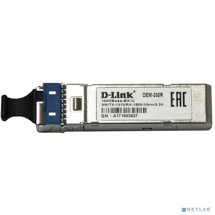 D-Link 330R/10KM/A1A 1000BASE-LX Single-mode 10KM WDM SFP Tranceiver, support 3.3V power, LC connector 