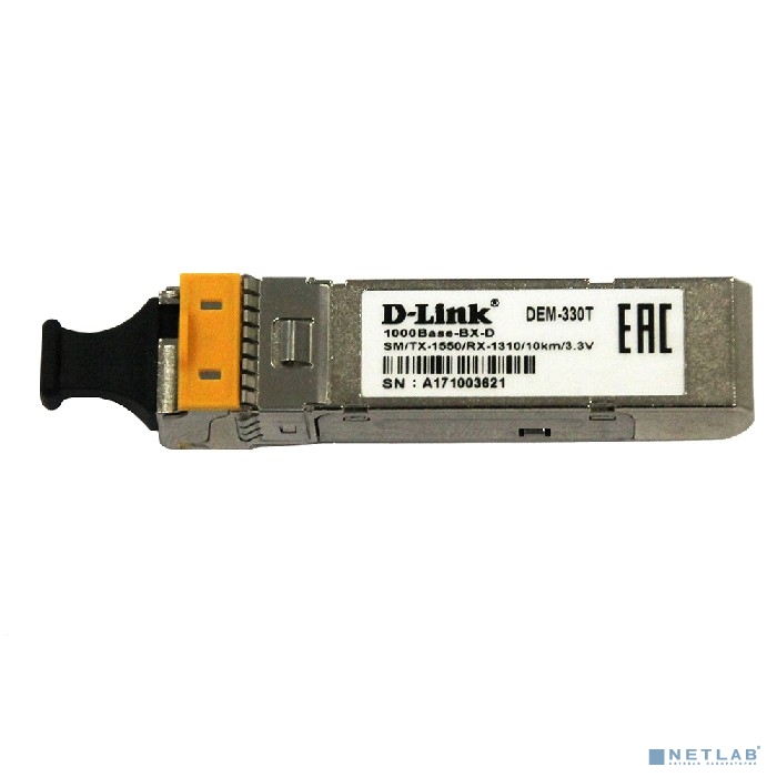 D-Link 330T/3KM/A1A 1000Base-BX-D  Single-mode 3KM WDM SFP Tranceiver, support 3.3V power, SC connector 