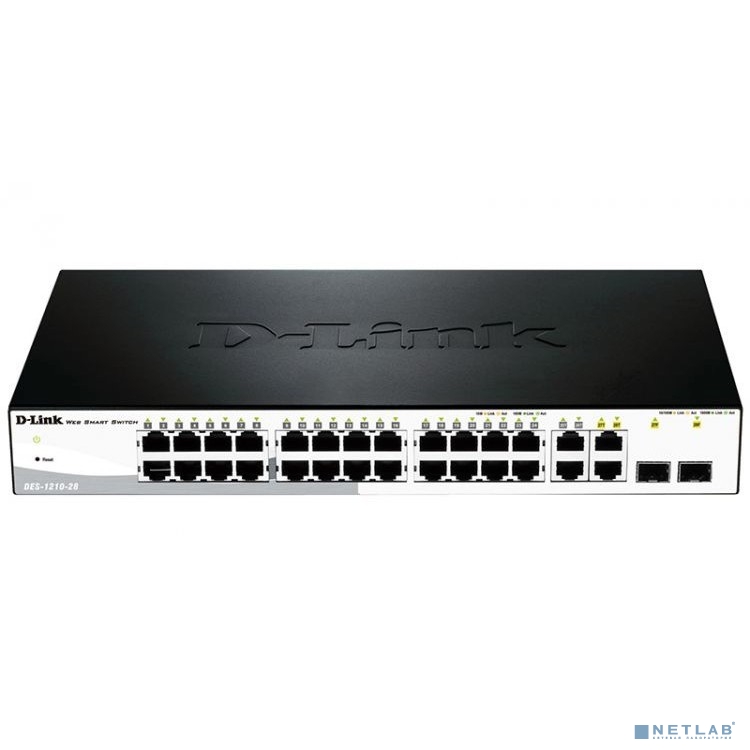 D-Link DES-1210-28/C2A Настраиваемый коммутатор WebSmart с 24 портами 10/100Base-TX, 2 портами 10/100/1000Base-T, 2 комбо-портами 100/1000Base-T/SFP