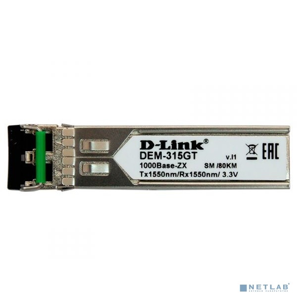 D-Link 315GT/A1A SFP-трансивер с 1 портом 1000Base-ZX для одномодового оптического кабеля (до 80 км)