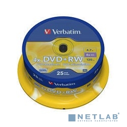 Verbatim  Диски DVD+RW , 4.7Gb 4-х , 25шт, Cake Box (43489)