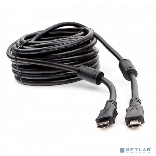 Кабель HDMI Cablexpert CCF2-HDMI4-15M, 15м, v1.4, 19M/19M, черный, позол.разъемы, экран, 2 ферр кольца, пакет