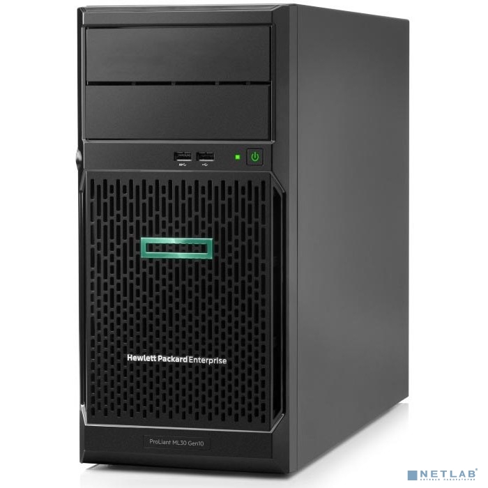 Сервер HP ProLiant ML30 Gen10, 1xXeon E-2124 4C 3.3GHz, 1x8GB-U DDR4, S100i/ZM (RAID 0,1,5,10) 2x1TB 6G SATA 7.2K HP (4 LFF 3.5'') 1x350W NHP NonRPS (up2x500), 2x1Gb/s, DVDRW(P06761-001/P06761-21B)