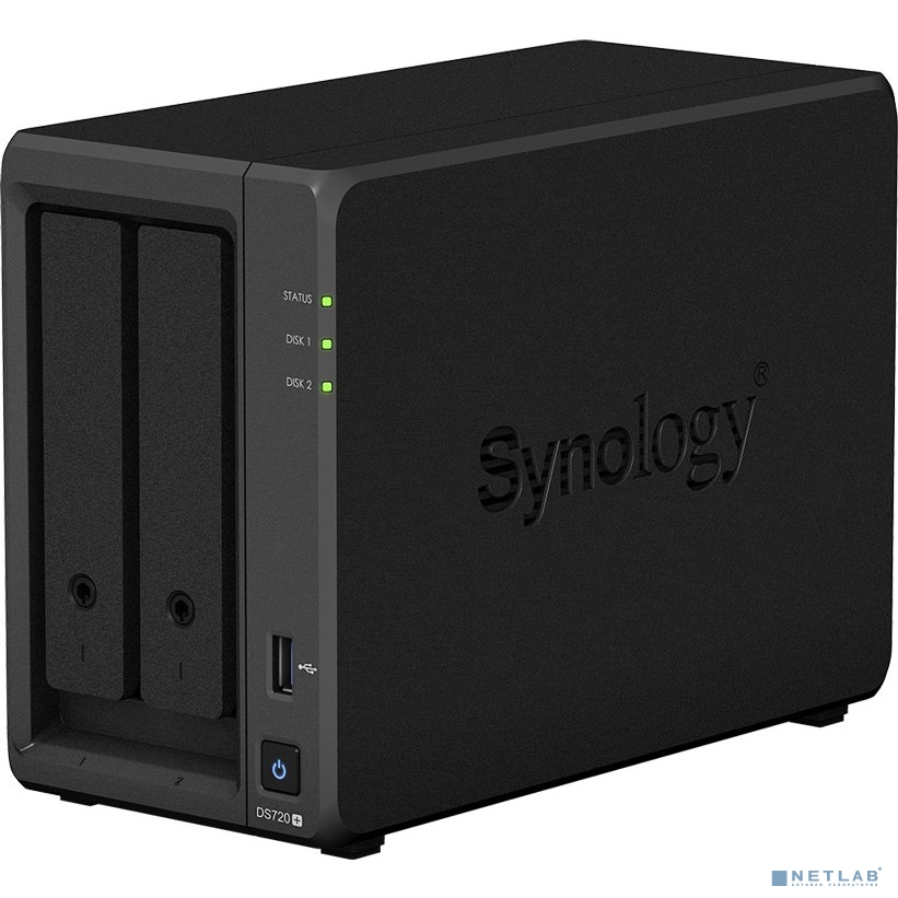 Synology DS720+ Сетевое хранилище Intel Celeron J4125 2.0 GHz, 2048 Mb DDR4 non-ECC (Max 6144 Mb (2 GB + 4 GB)), No HDD (2), RJ-45 1GbE LAN 2, USB 3.0