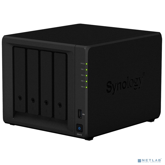 Synology DS418 Сетевое хранилище 4xHDD, QC1,4GhzCPU/2GB/RAID0,1,10,5,6/ SATA(3,5' or 2,5')/2xUSB3.0/2GigEth/iSCSI/2xIPcam(up to 30)/1xPS/2YW