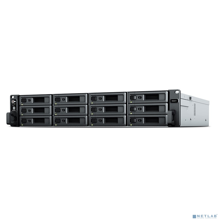 Synology RS2421RP+ Rack 2U QC2,1GhzCPU/4Gb(up to 64)/RAID0,1,10,5,6/up to 12hot plug HDDs SATA(3,5' or 2,5')(up to 24 with RX1217RP)/2xUSB/4GigEth(+1Expslot)/iSCSI/2xIPcam(up to 40)/2xPS