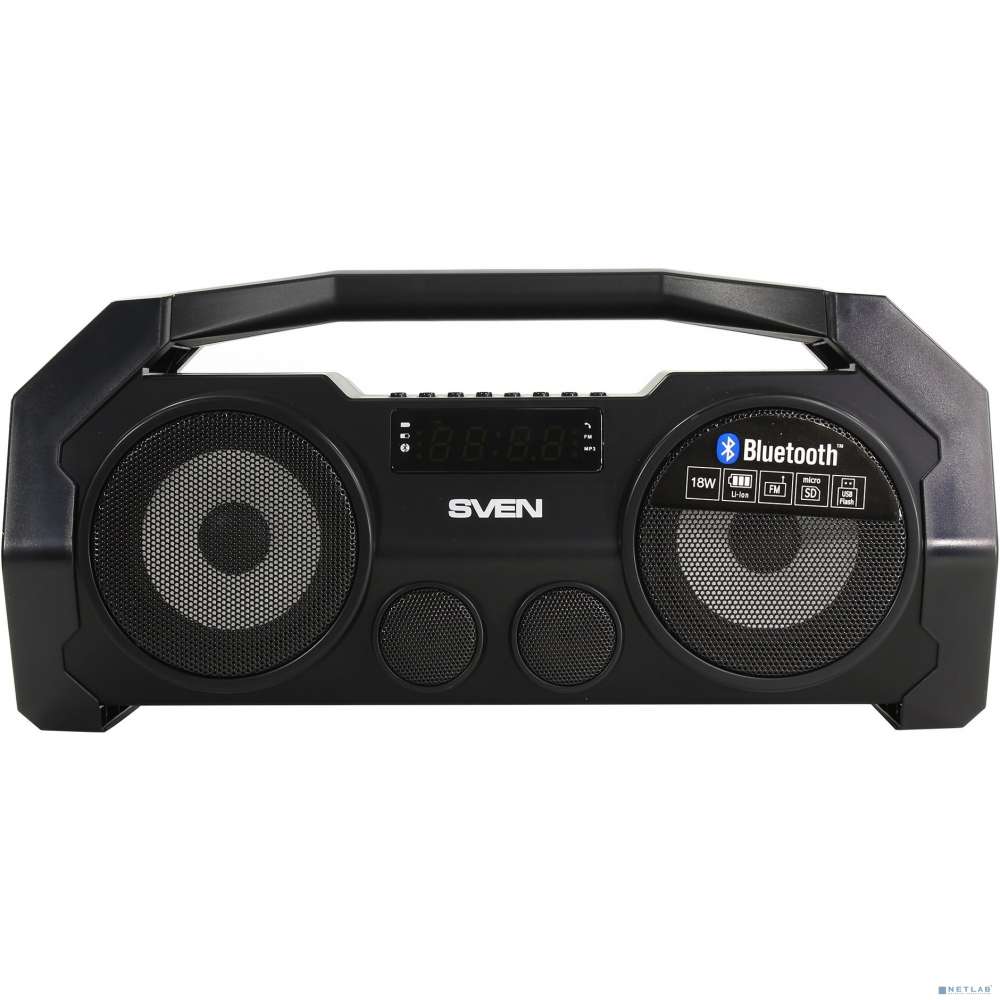 SVEN PS-465, черный (18 Вт, Bluetooth, FM, USB, microSD, LED-дисплей, 1800мА*ч)