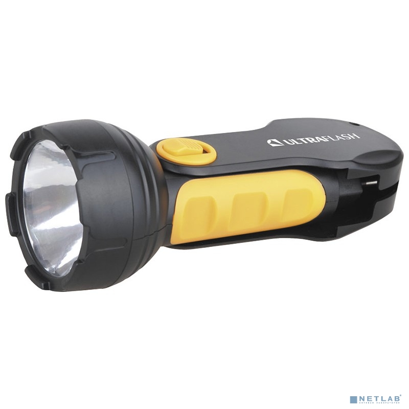 Ultraflash LED3828 (фонарь аккум 220В, черный/желтый, 1LED 0,5Вт, SLA, пласт, склад. вил коробка)