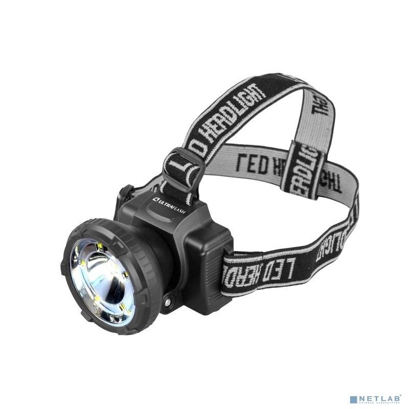 Ultraflash LED5367 (фонарь налобн аккум 220В, черный, 1,2 Ваттт LED+5SMD, 2 реж, пласт, бокс)