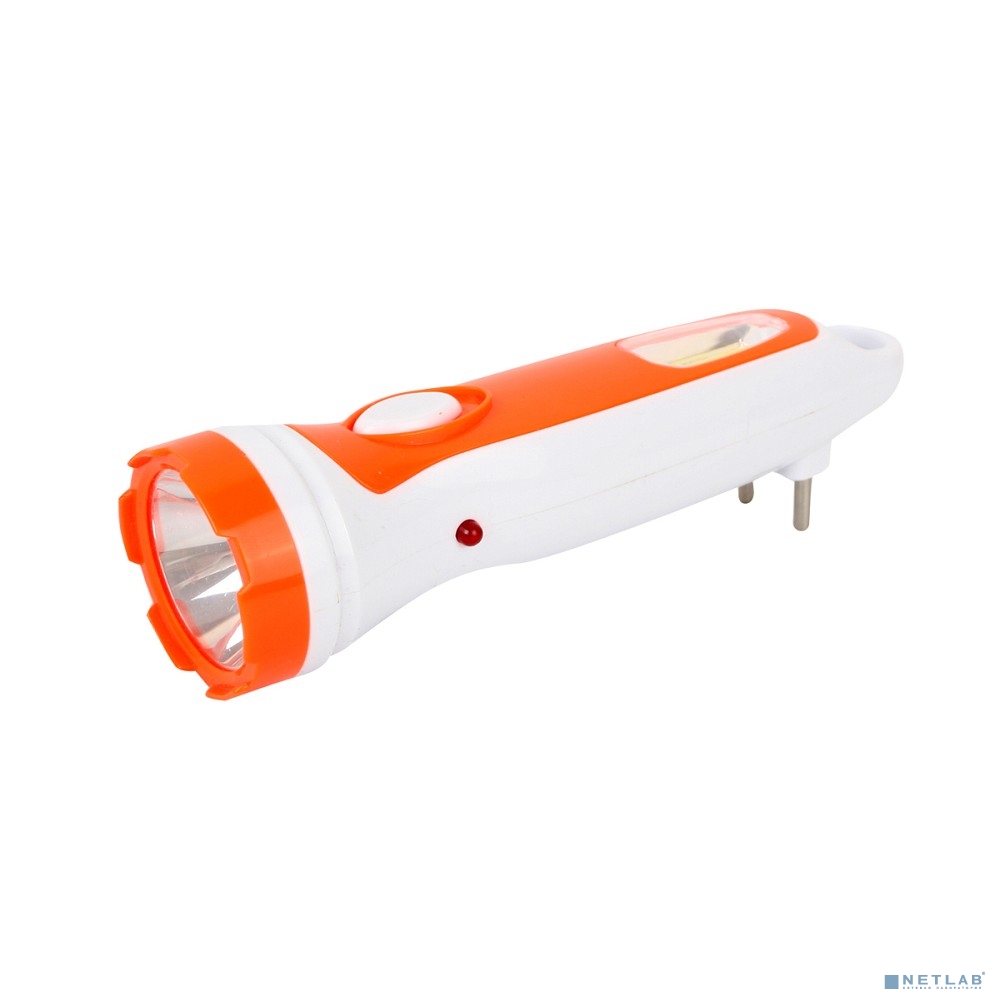 Ultraflash LED3860   (фонарь акку 220В, бел. /оранж., 1+COB LED, 2 режима, SLA, пластик, коробка)