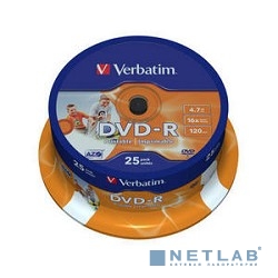 Verbatim  Диск DVD-R  4,7Gb 16x Cake Box Printable (25шт) (43538)